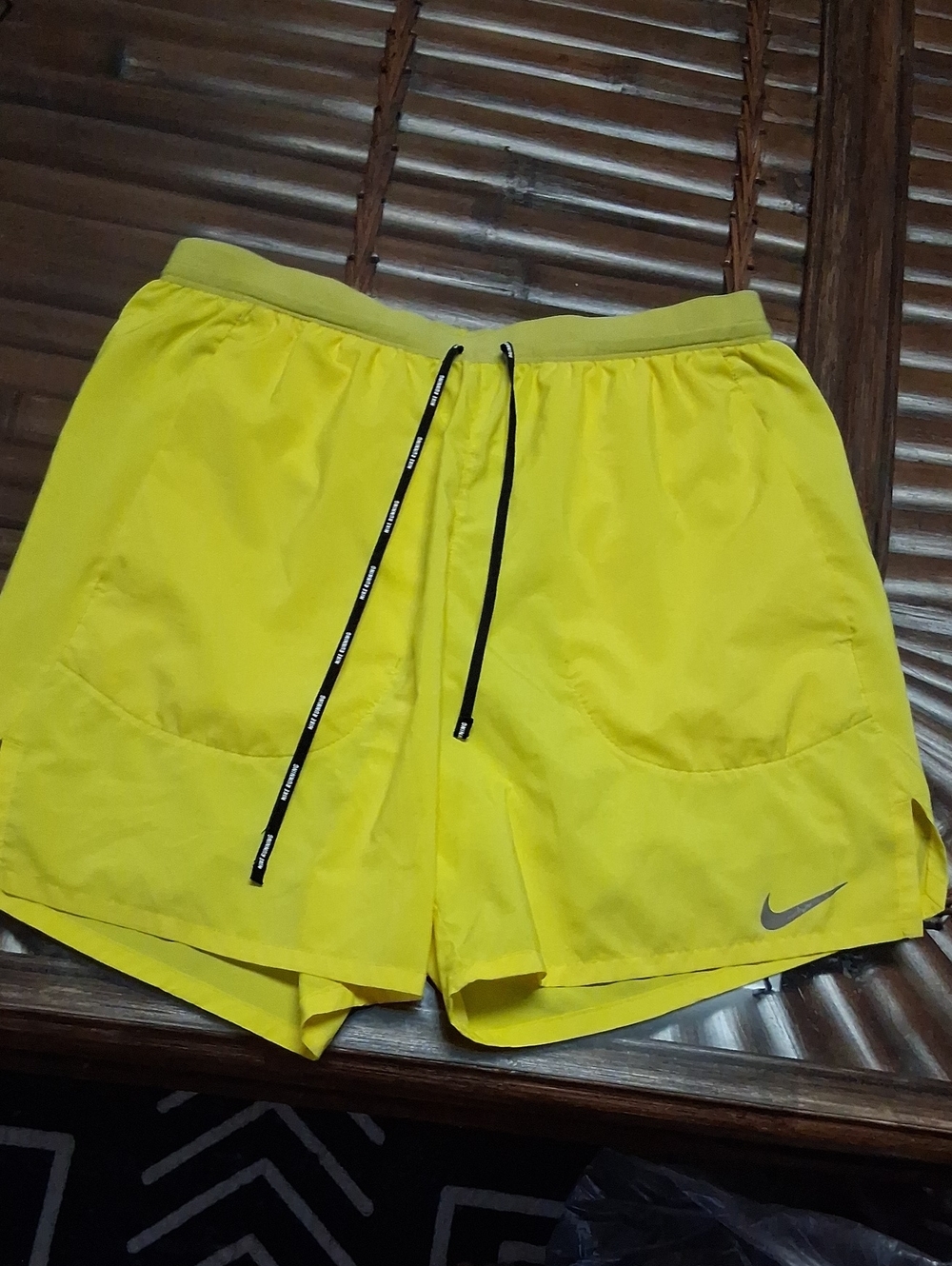 Nike Women's Bright Yellow Running Shorts with Black Drawcord